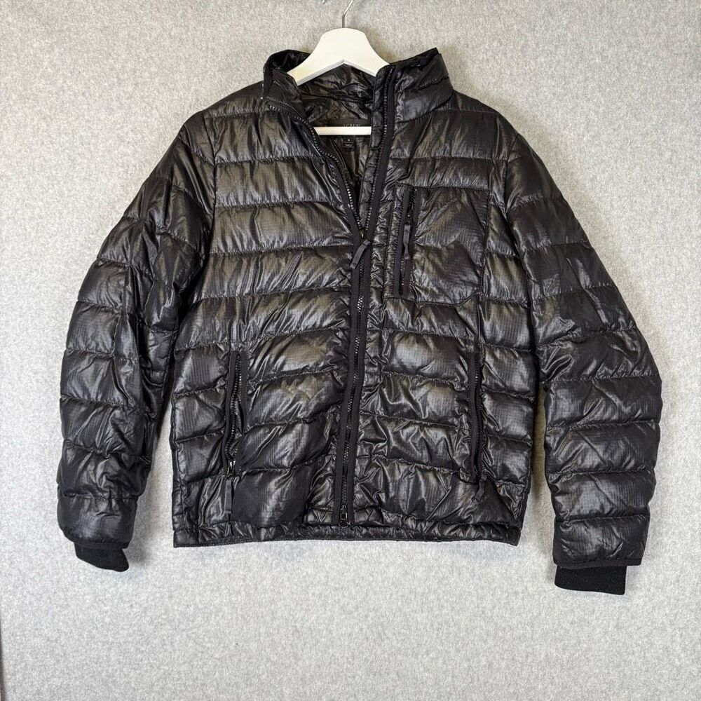 J Crew Womens Size Small Down Puffer Jacket Black Full Zip Front Pockets